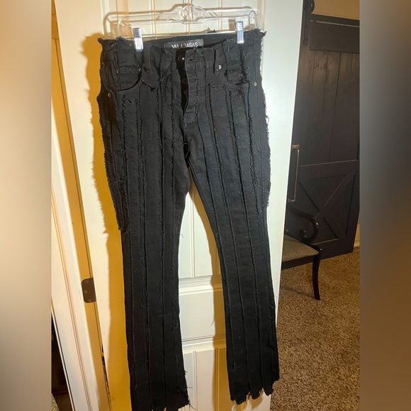 Valabasas Black Stacked Vertical Frayed Jeans, waist 30 - Picture 1 of 8